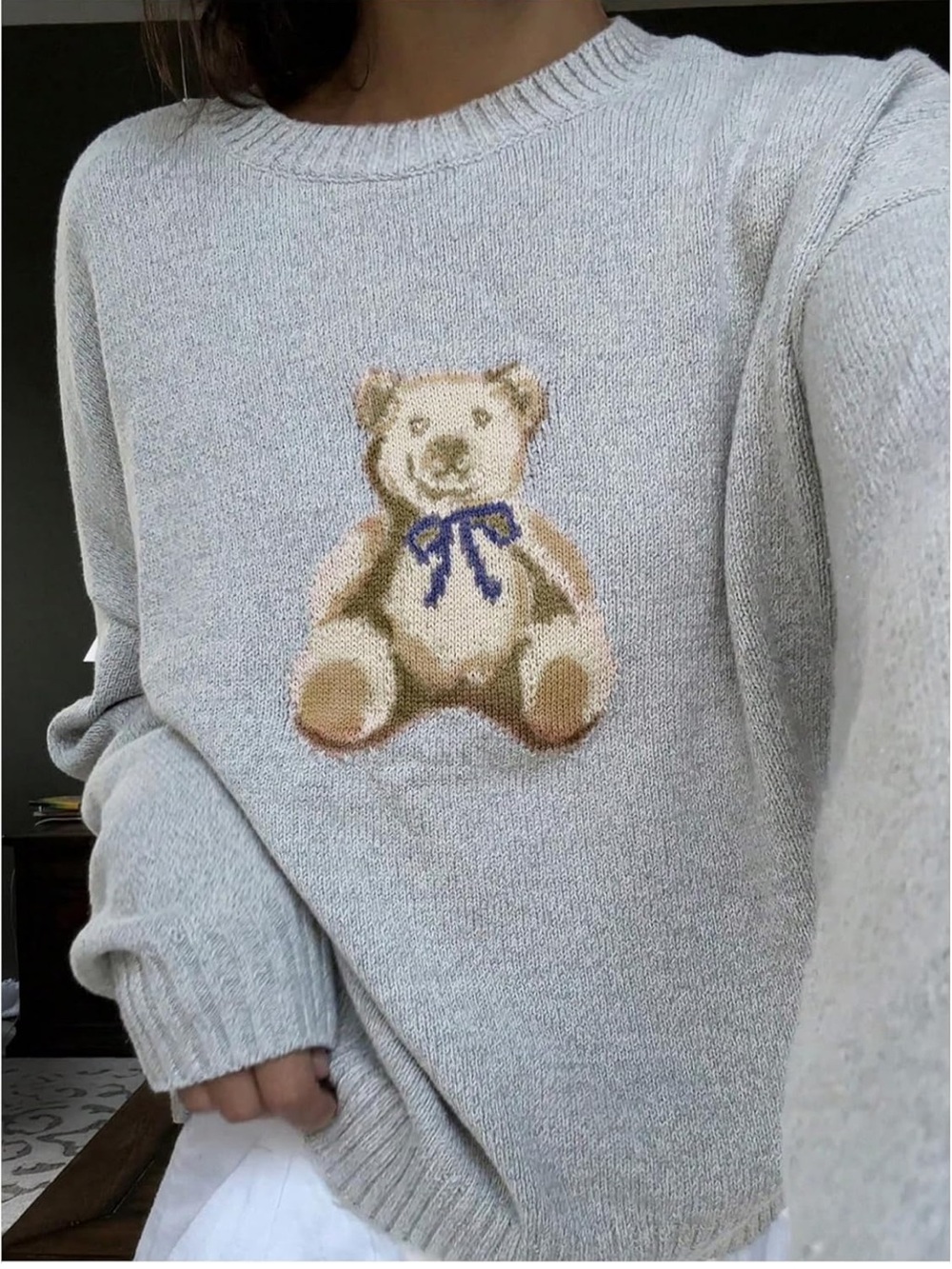 New Floerns Ultra Cozy Teddy Bear Knit Sweater - Light Gray